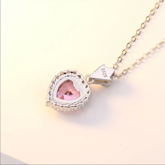 New 925 sterling pink heart crystal necklace - Picture 5 of 5